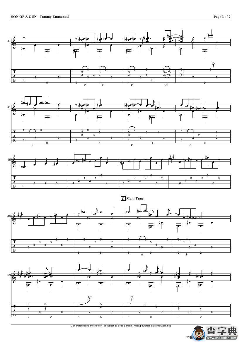 tommy emmanuel：son of a gun（指弹吉它）吉他谱