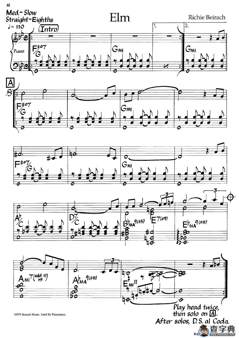 Elm （榆树）（爵士钢琴曲）钢琴谱