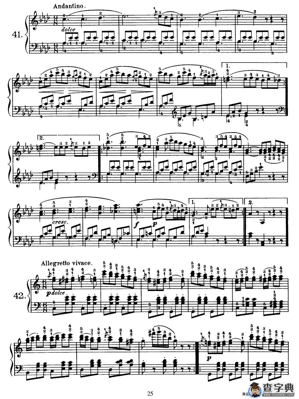 One Hundred and Ten Easy and Progressive Exercises Op.453（车尔尼110首简易练习曲 41——51）钢琴谱