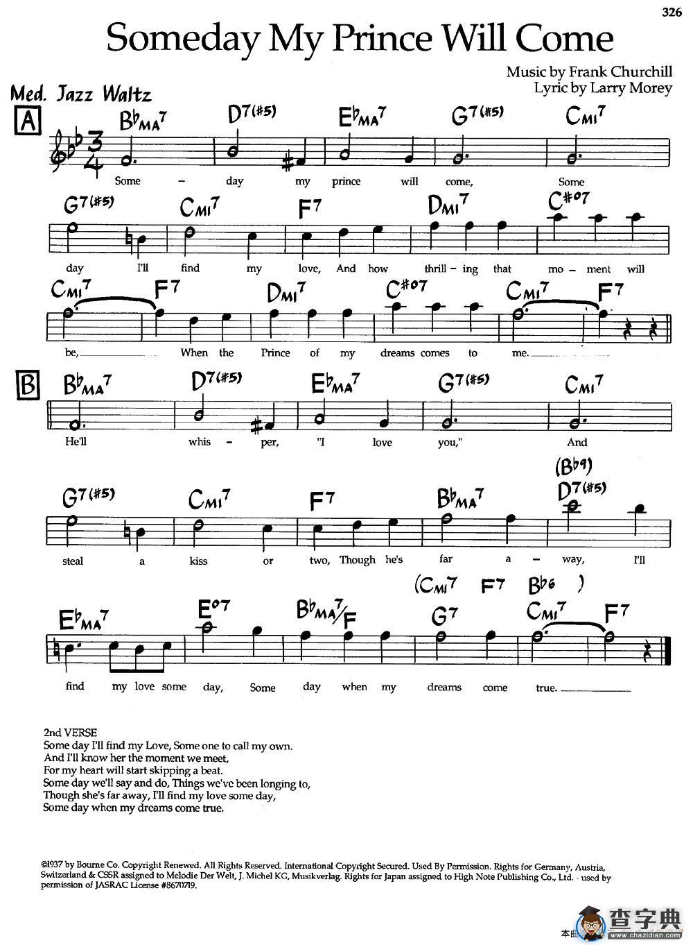 Someday My Prince Mill Come（爵士钢琴曲）钢琴谱