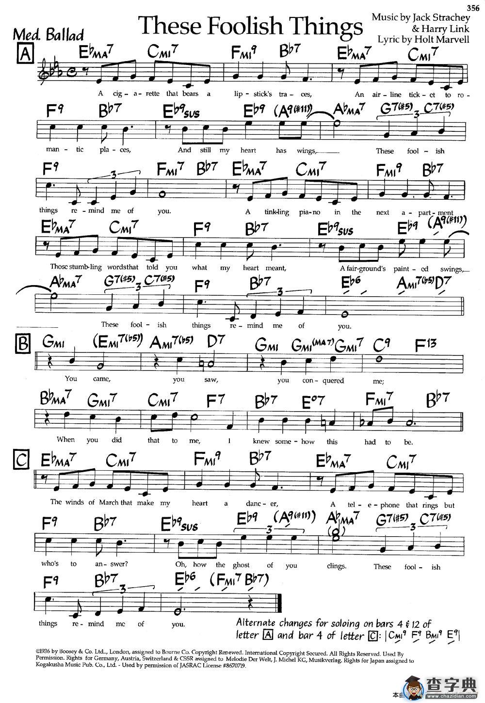 These Foolish Things（爵士钢琴曲）钢琴谱