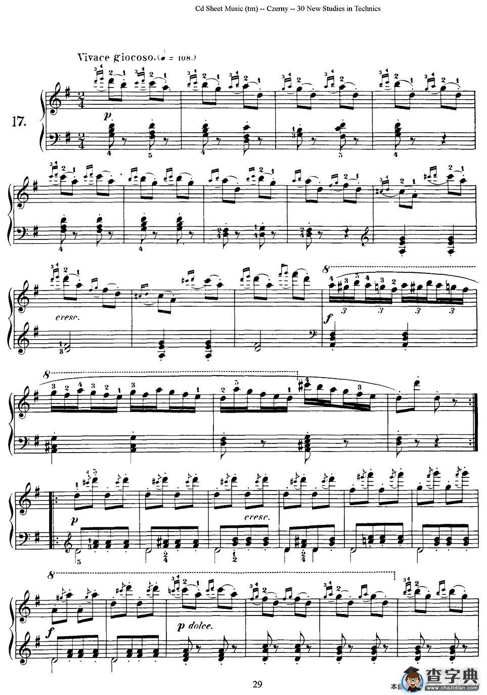 Czerny - 30 New Studies - 17（车尔尼Op849 - 30首练习曲）钢琴谱