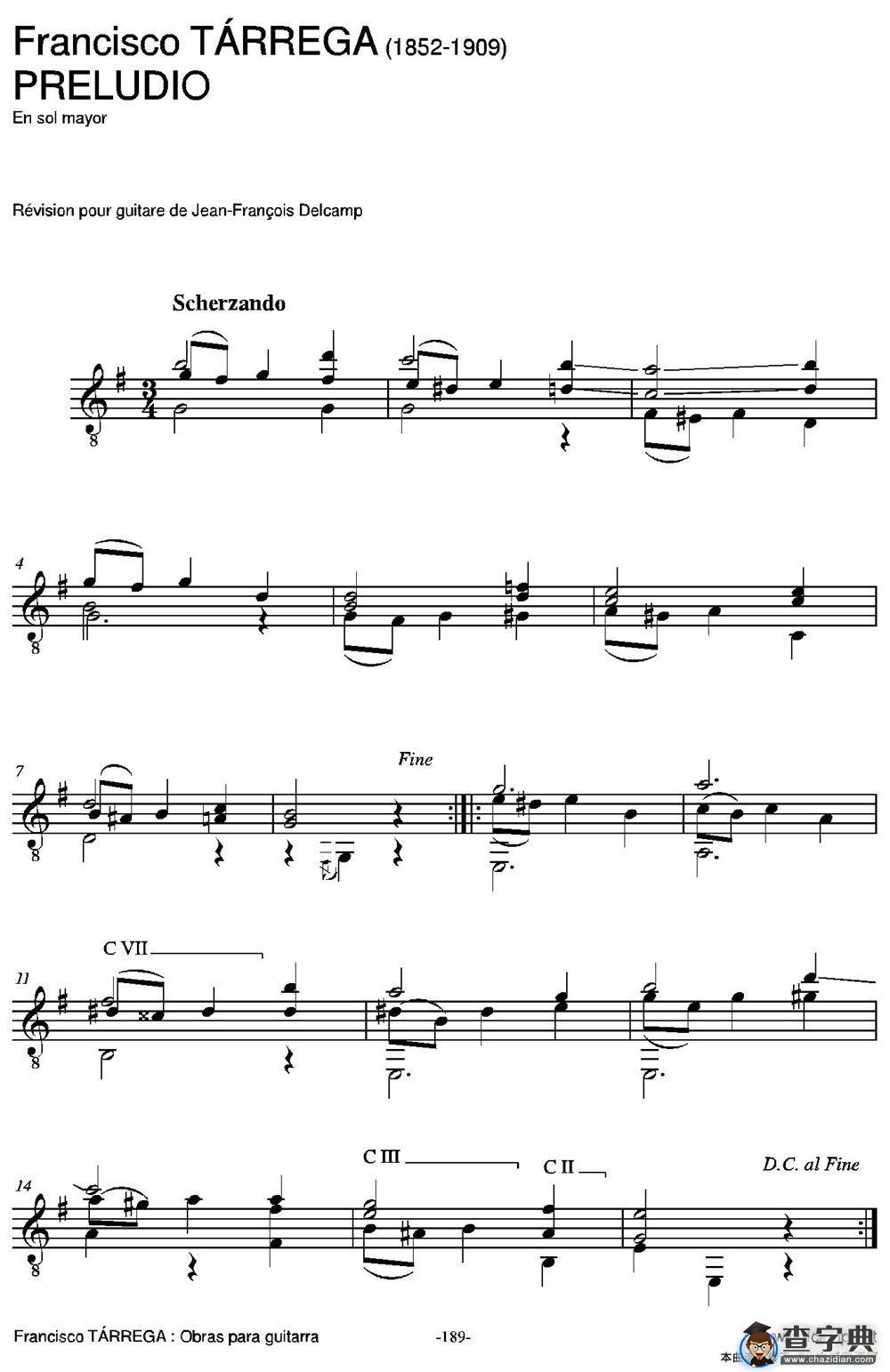 PRELUDIO(En sol mayor)（古典吉他）吉他谱