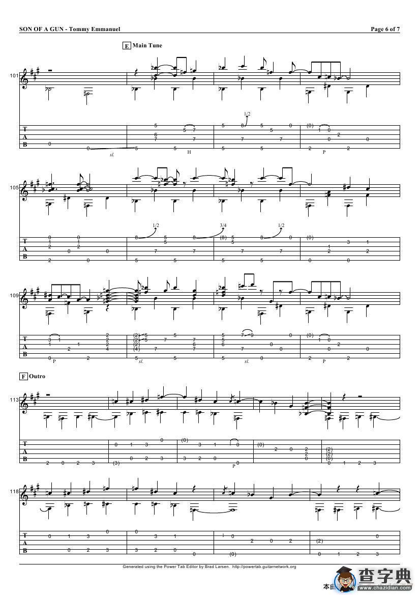 tommy emmanuel：son of a gun（指弹吉它）吉他谱