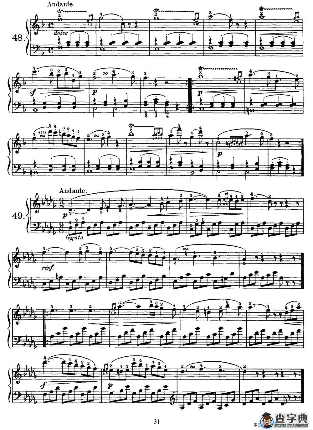One Hundred and Ten Easy and Progressive Exercises Op.453（车尔尼110首简易练习曲 41——51）钢琴谱