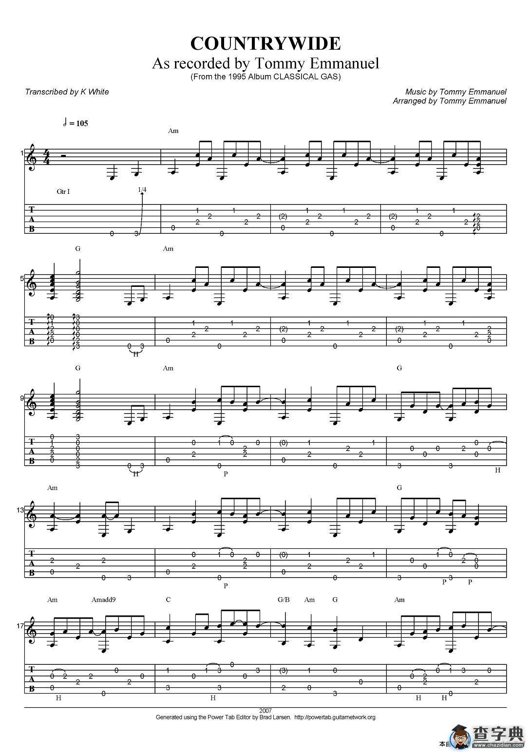 tommy emmanuel：countrywide（指弹吉他）吉他谱