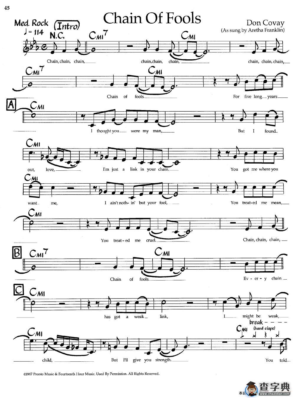 Chain Of Fools（爵士钢琴曲）钢琴谱