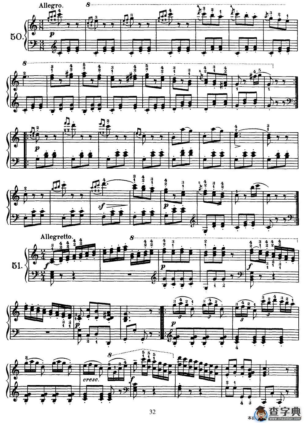 One Hundred and Ten Easy and Progressive Exercises Op.453（车尔尼110首简易练习曲 41——51）钢琴谱