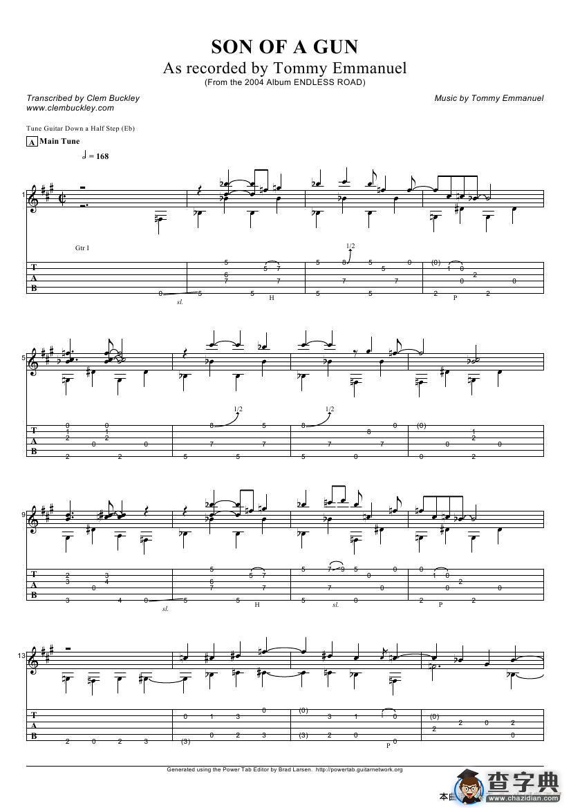 tommy emmanuel：son of a gun（指弹吉它）吉他谱