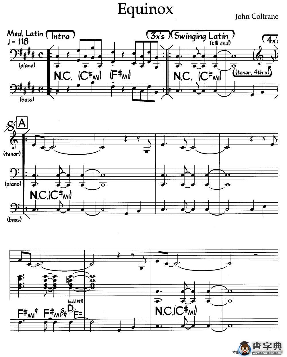 Equinox（爵士钢琴曲）钢琴谱