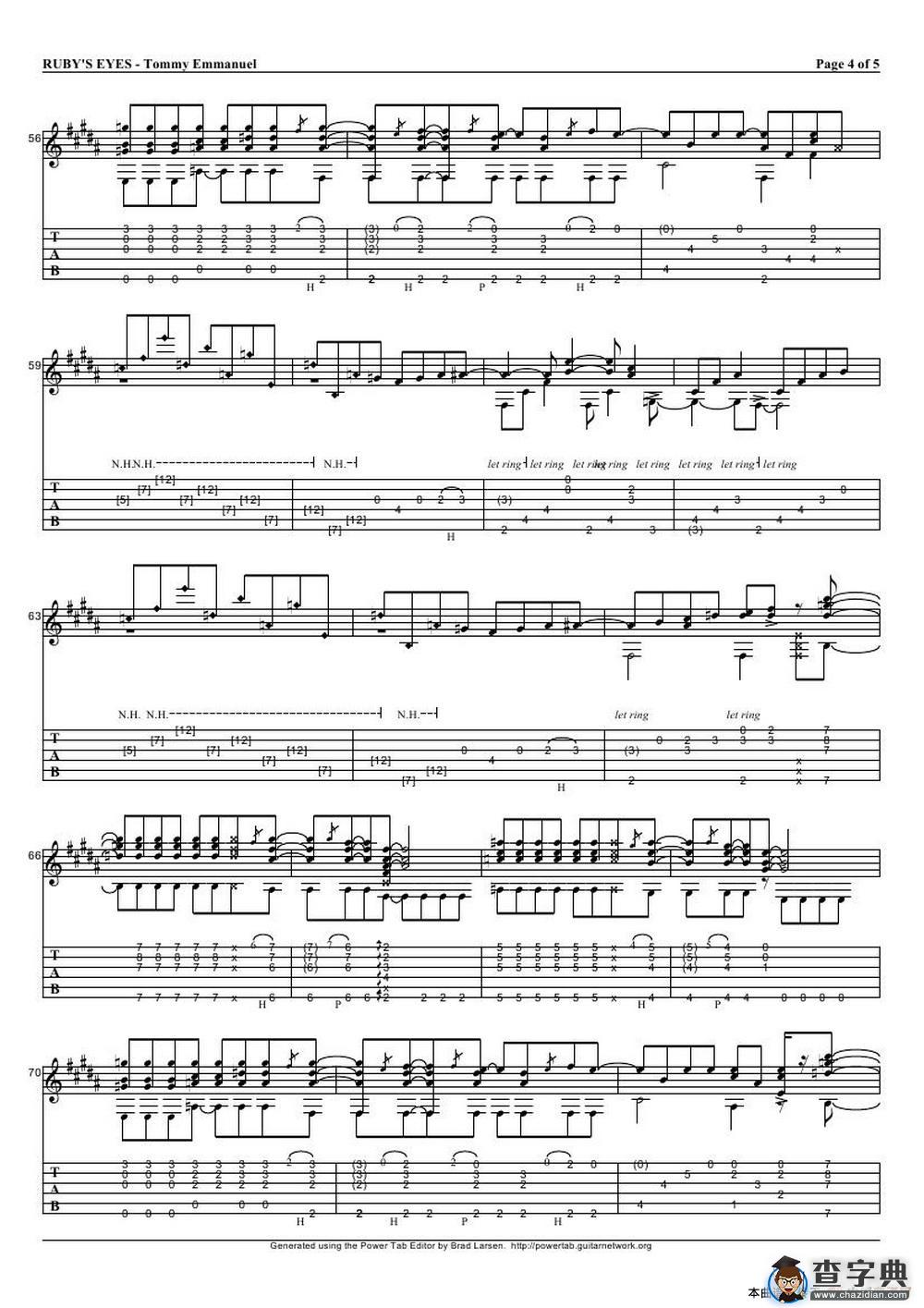 tommy emmanuel： rubys eyes（指弹吉它）吉他谱