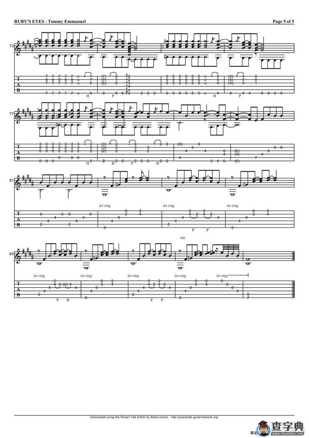 tommy emmanuel： rubys eyes（指弹吉它）吉他谱