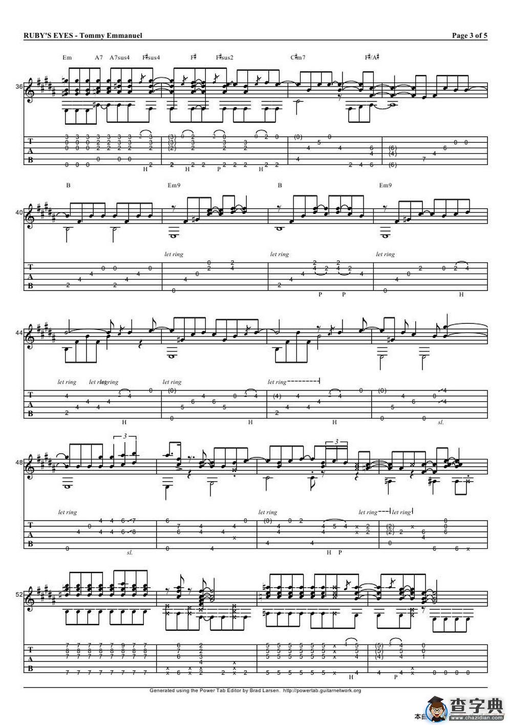 tommy emmanuel： rubys eyes（指弹吉它）吉他谱