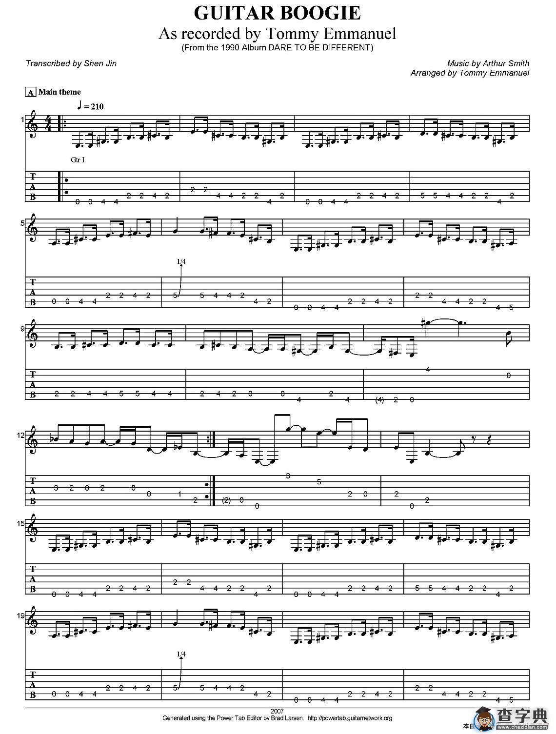 tommy emmanuel：guitar boogie（指弹吉他）吉他谱
