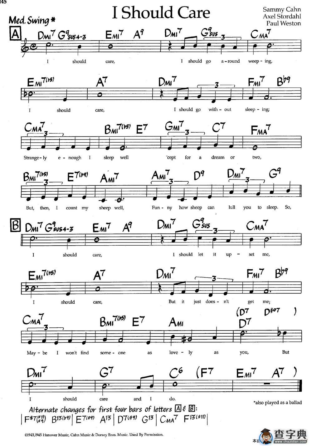 I Should Care（爵士钢琴曲）钢琴谱