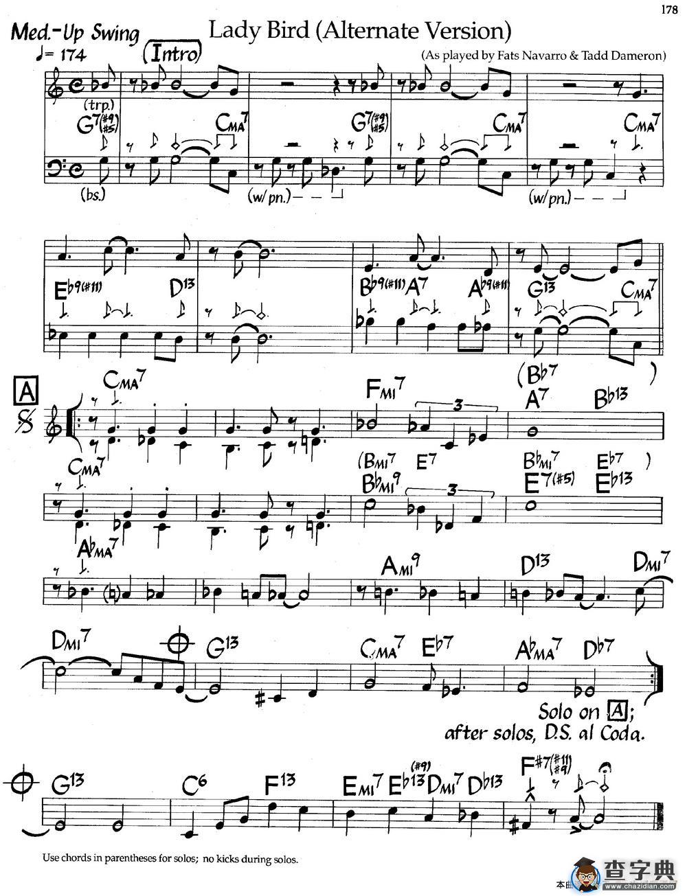 Lady Bird (Alternate Version)（爵士钢琴曲）钢琴谱