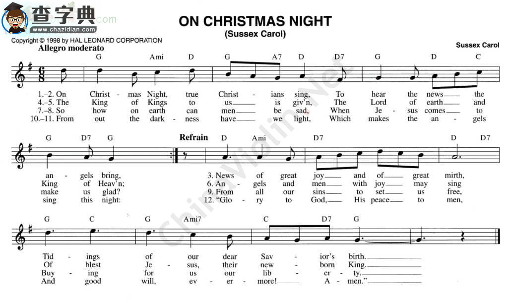 142.on christmas nigth(sussex carol)小提琴谱