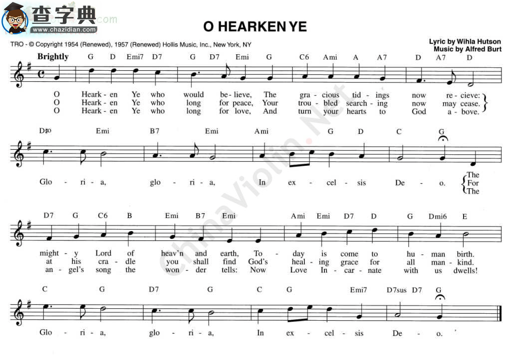 139.o hearken ye小提琴谱