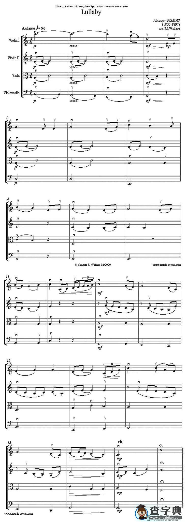 Lullaby（摇篮曲）（弦乐四重奏）小提琴谱