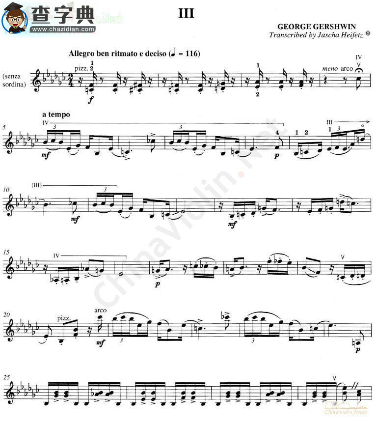 海菲茨《three preludes for pianp》iii小提琴谱