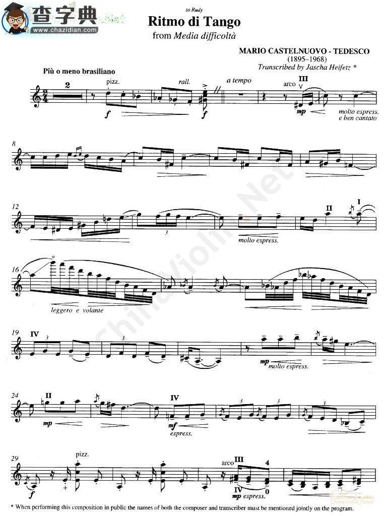 海菲茨-tedesco《ritmo di tango》小提琴谱