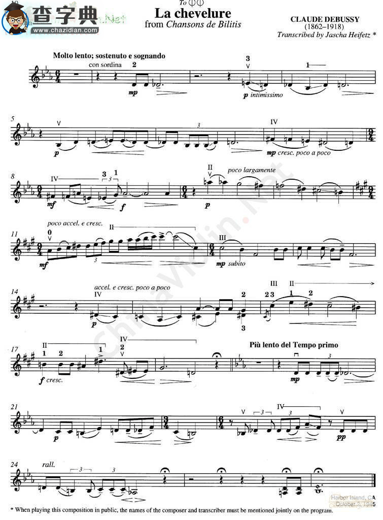 海菲茨-debussy《la chevelure》小提琴谱