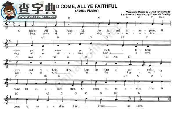 134.o come,all ye faithful小提琴谱