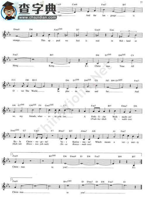 101.it`s christmas time all over the world小提琴谱