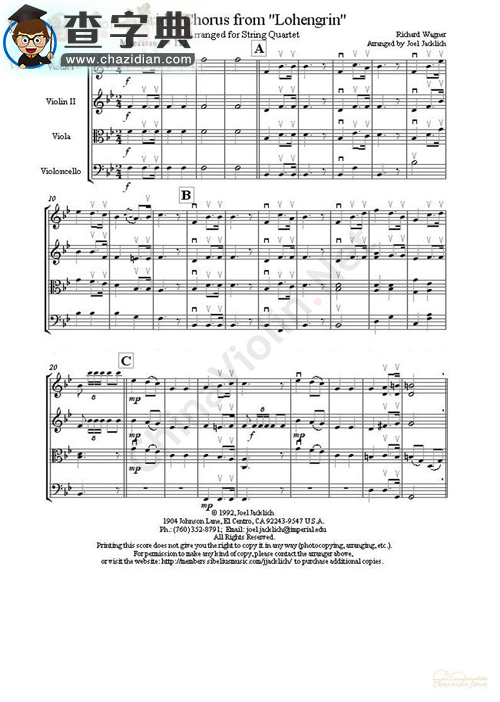 婚礼进行曲--弦乐四重奏小提琴谱