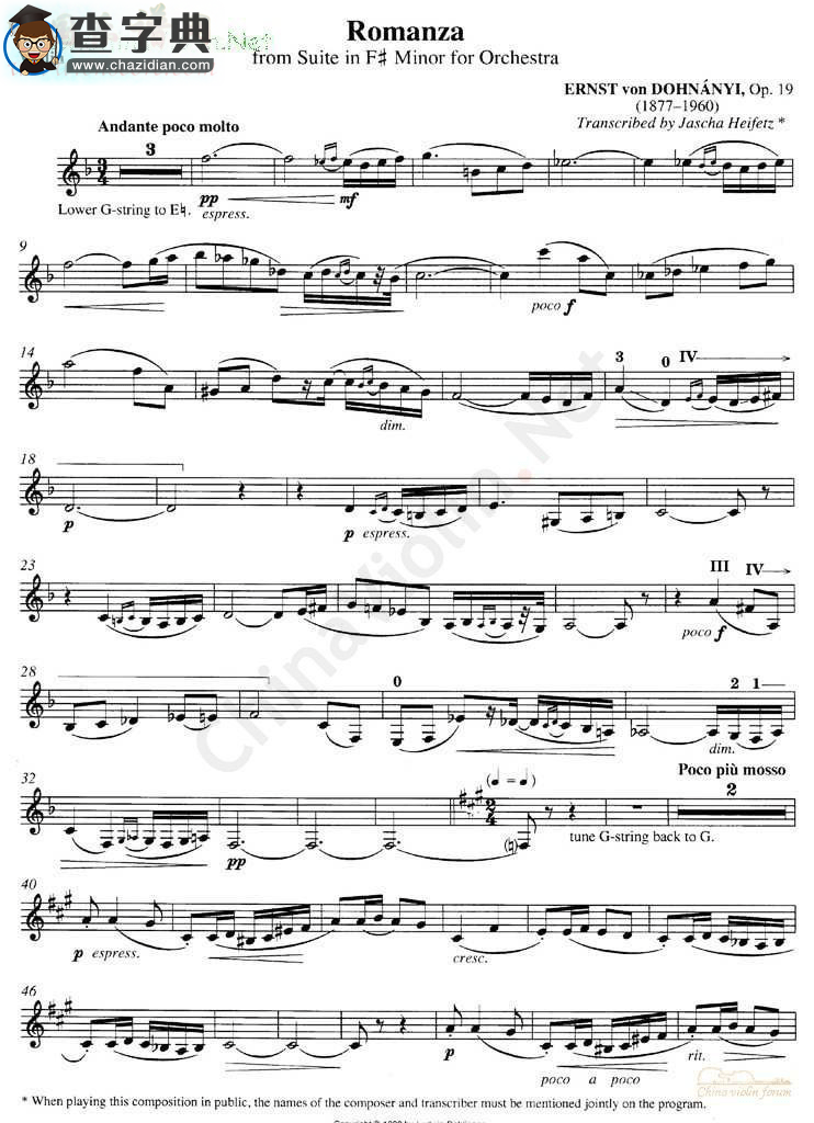 海菲茨-dohnanyi《romanza》小提琴谱