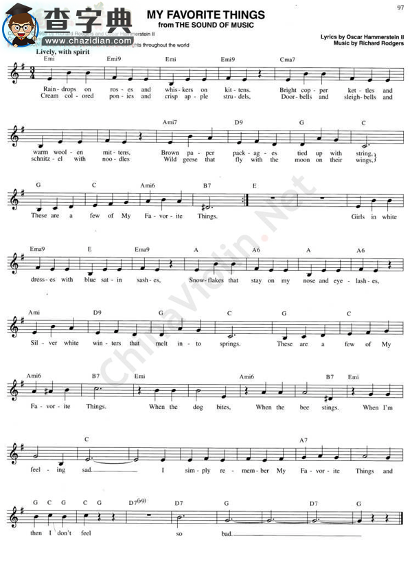 124.my favorite things from the sound of music小提琴谱