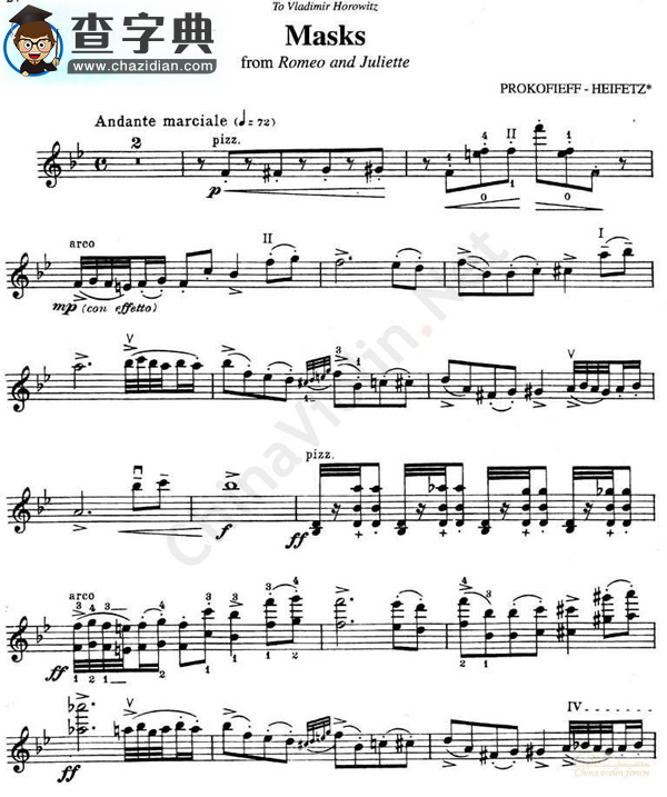 海菲茨-prokofieff《masks》from romeo and juliette小提琴谱
