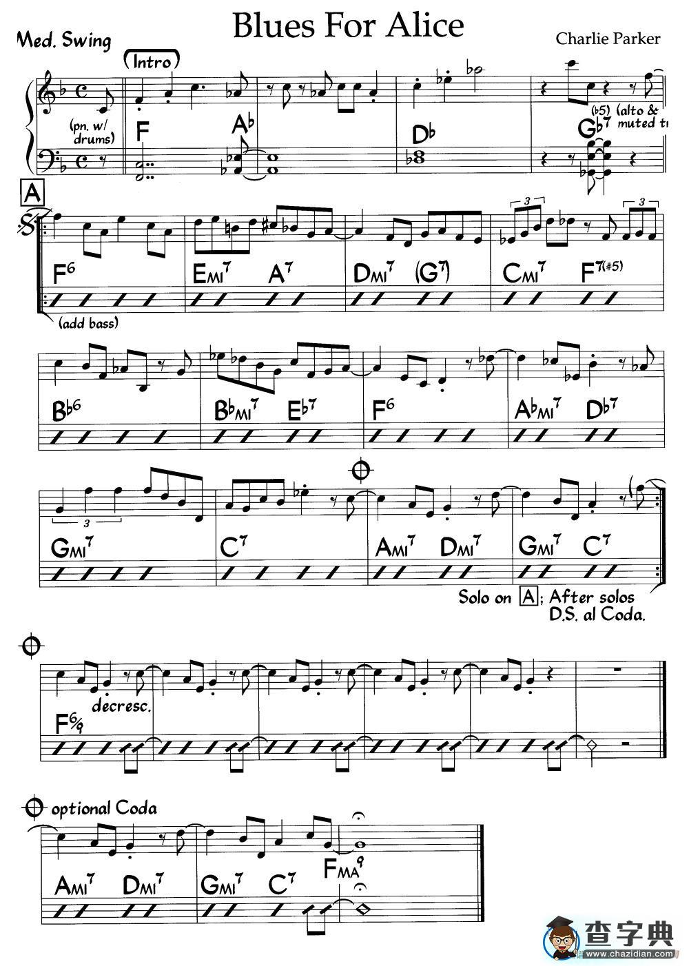 Blues For Alice（爵士钢琴曲）钢琴谱