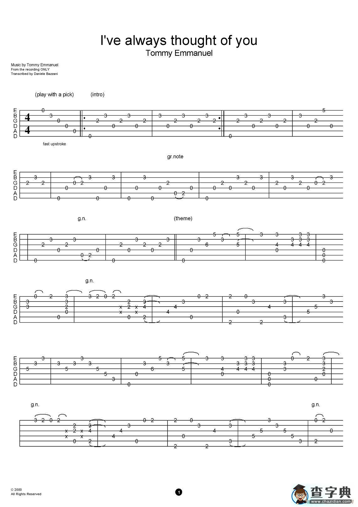 tommy emmanuel；i have always thought of you（指弹吉他）吉他谱