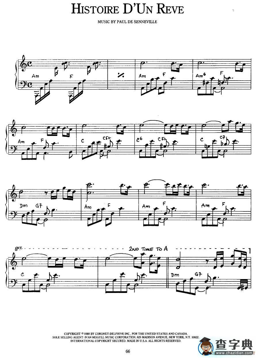 Histoire D‘lln Reve（梦里的故事）钢琴谱
