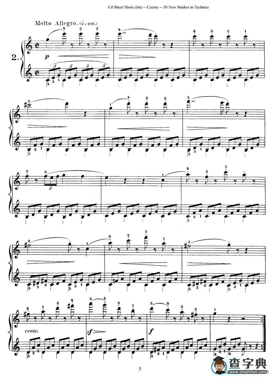 Czerny - 30 New Studies - 2（车尔尼Op849 - 30首练习曲）钢琴谱
