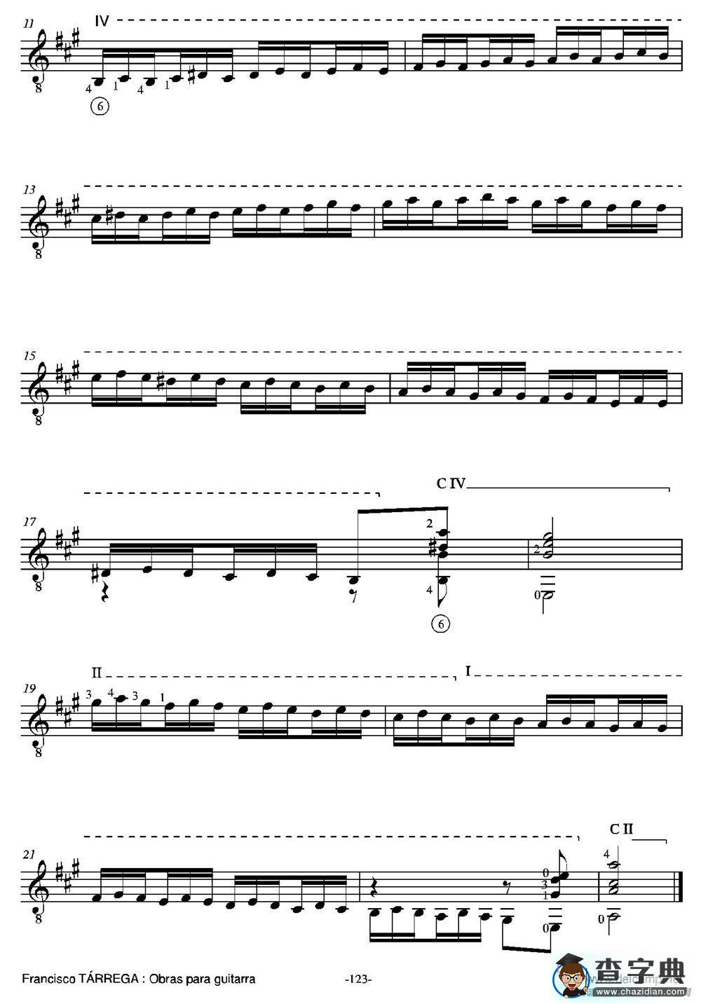 ESTUDIO DE ESCALAS(En la mayor)（古典吉他）吉他谱