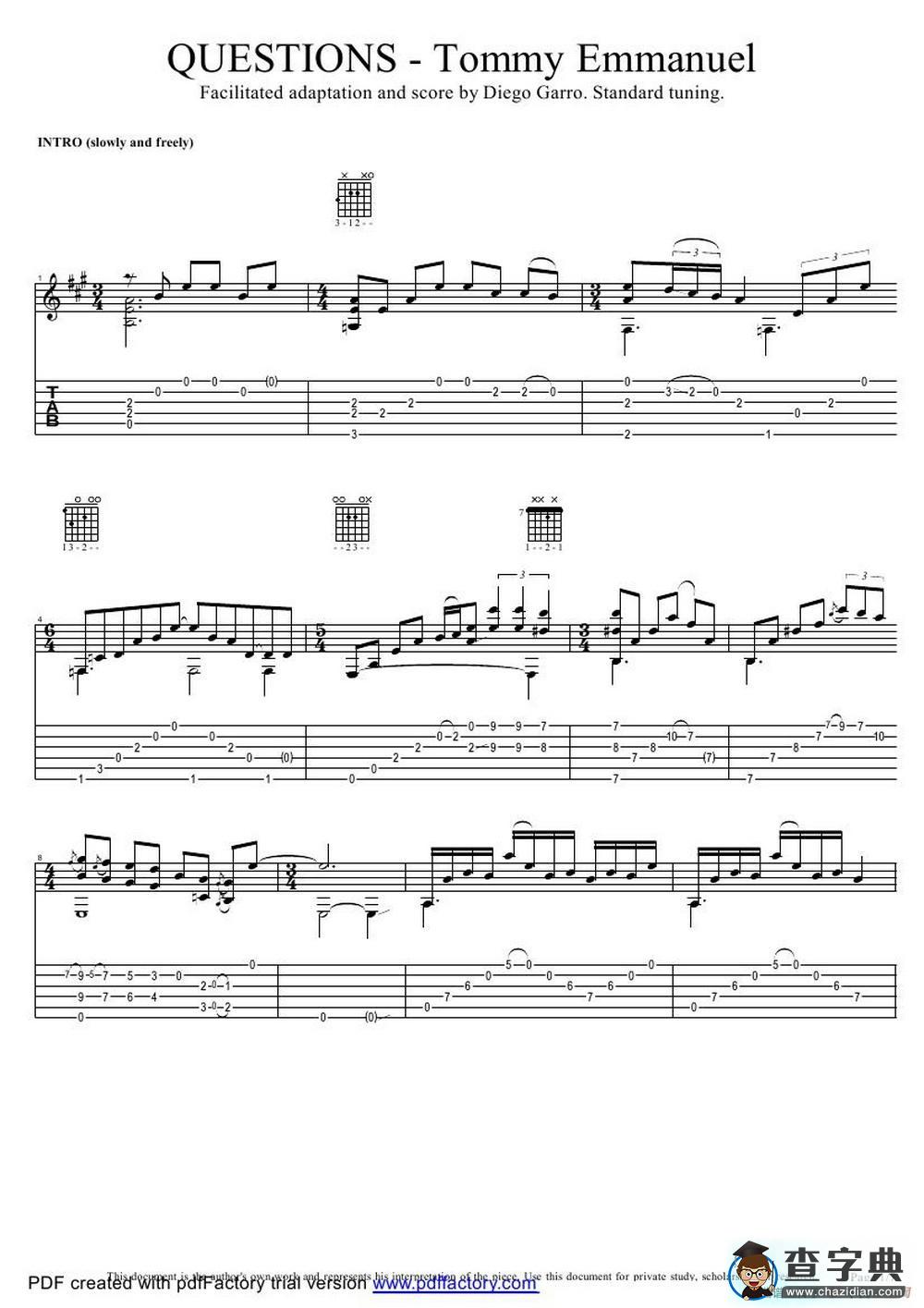 tommy emmanuel： questions Tommy Emmanuel（指弹吉它）吉他谱