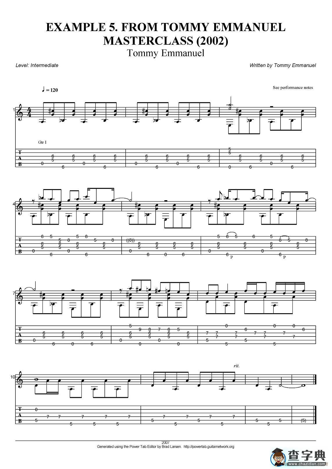 tommy emmanuel：masterclass example-5（指弹吉他）吉他谱