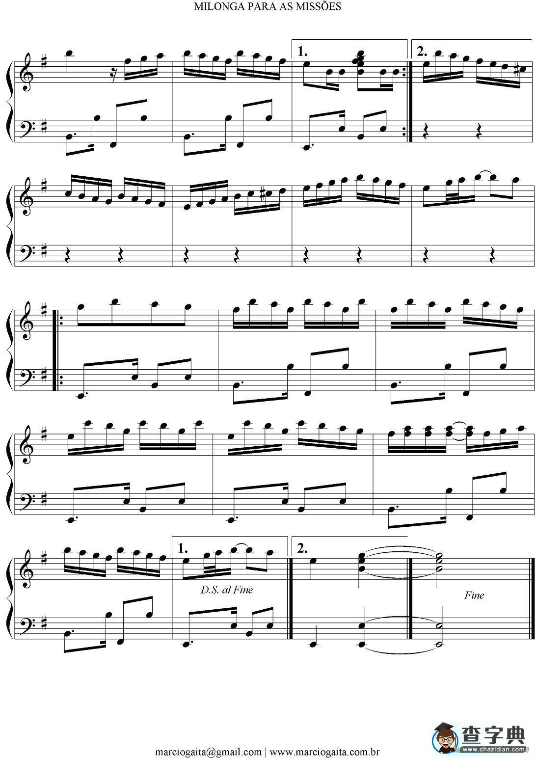 Milonga Para As Missoes （秋日起舞）手风琴谱/简谱