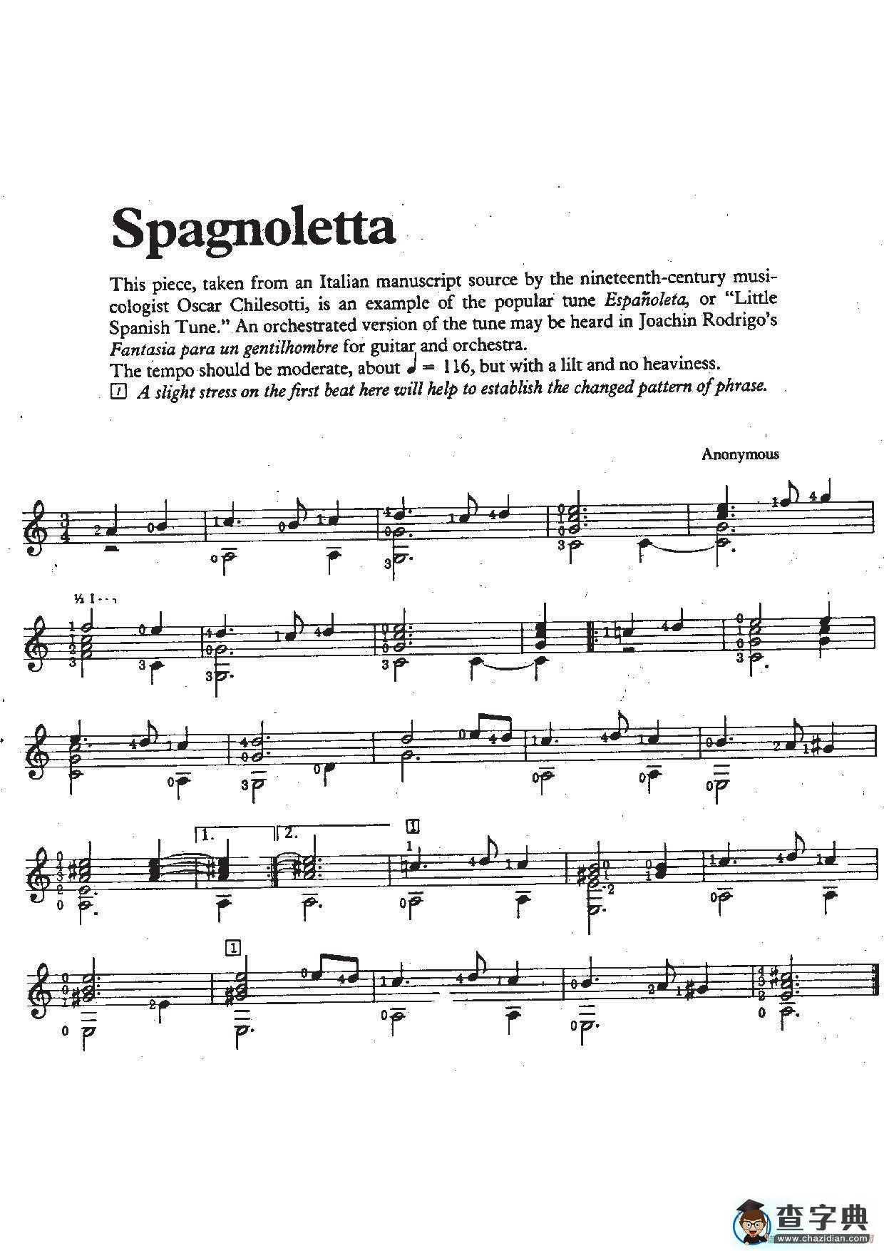 spagnoletta（古典吉他）简谱