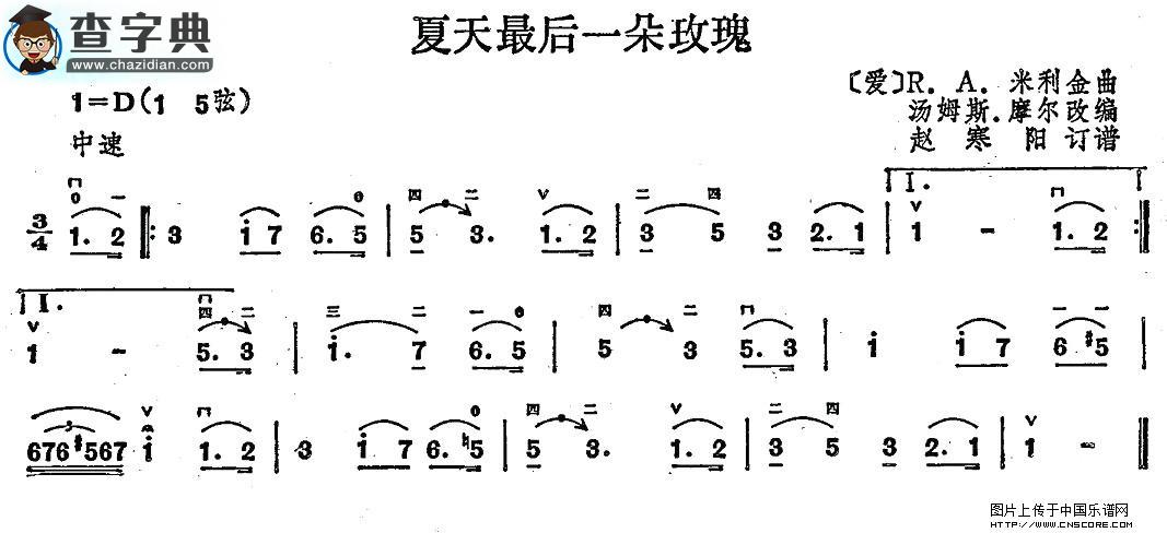 夏天最后一朵玫瑰二胡谱