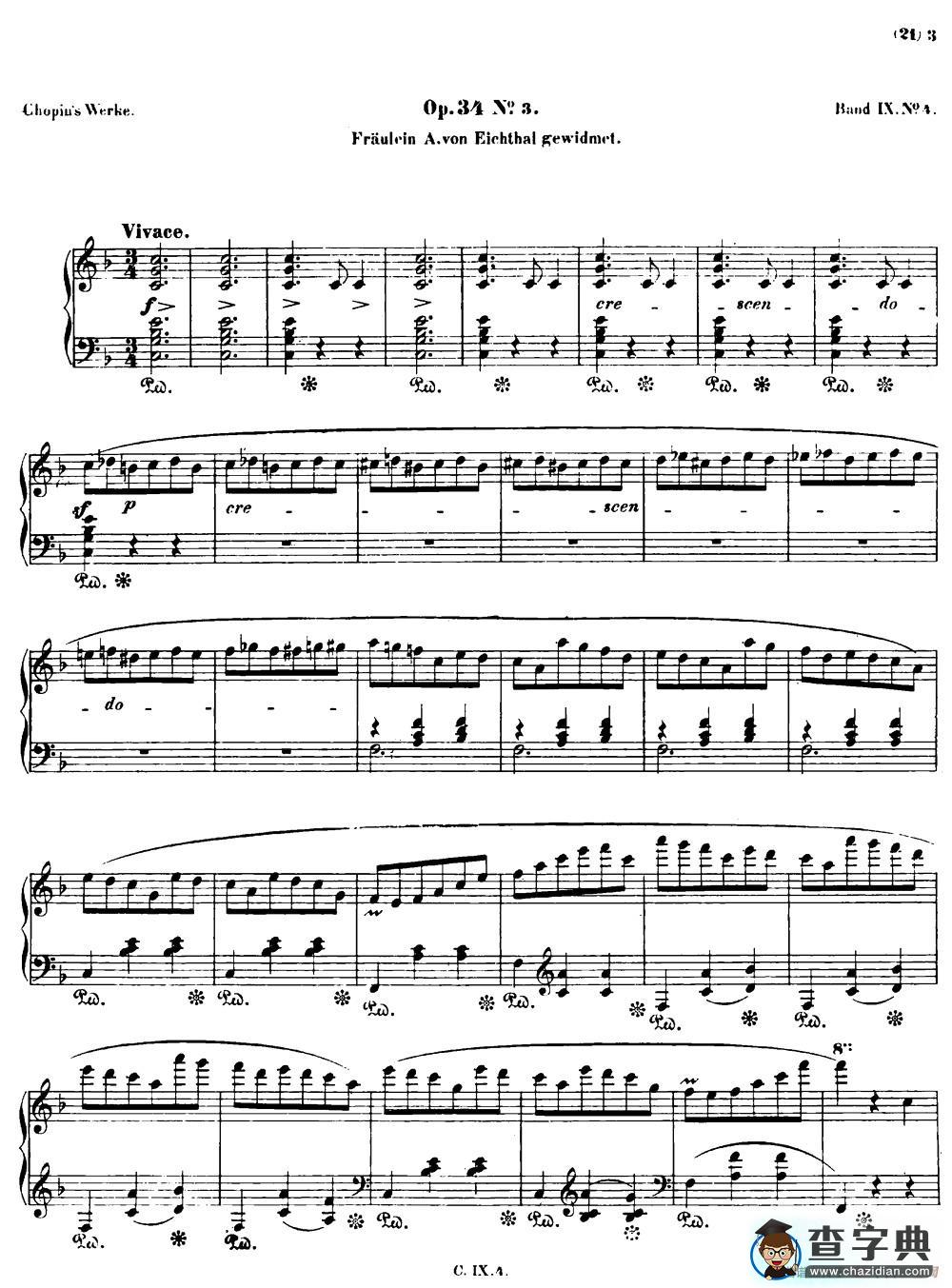 Valse brillante Op34 No3（F大调华丽圆舞曲Op.34-3）钢琴谱