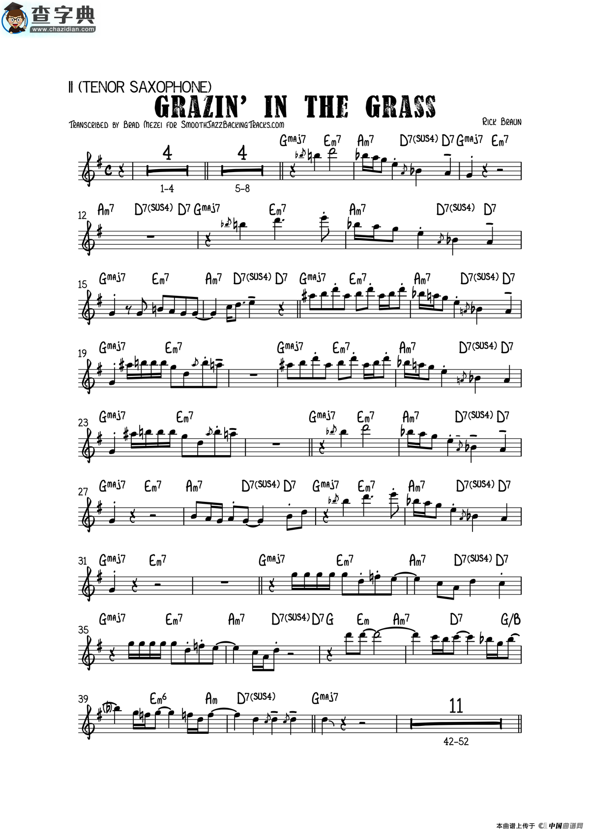 grazinin the grass（次中音萨克斯）萨克斯谱