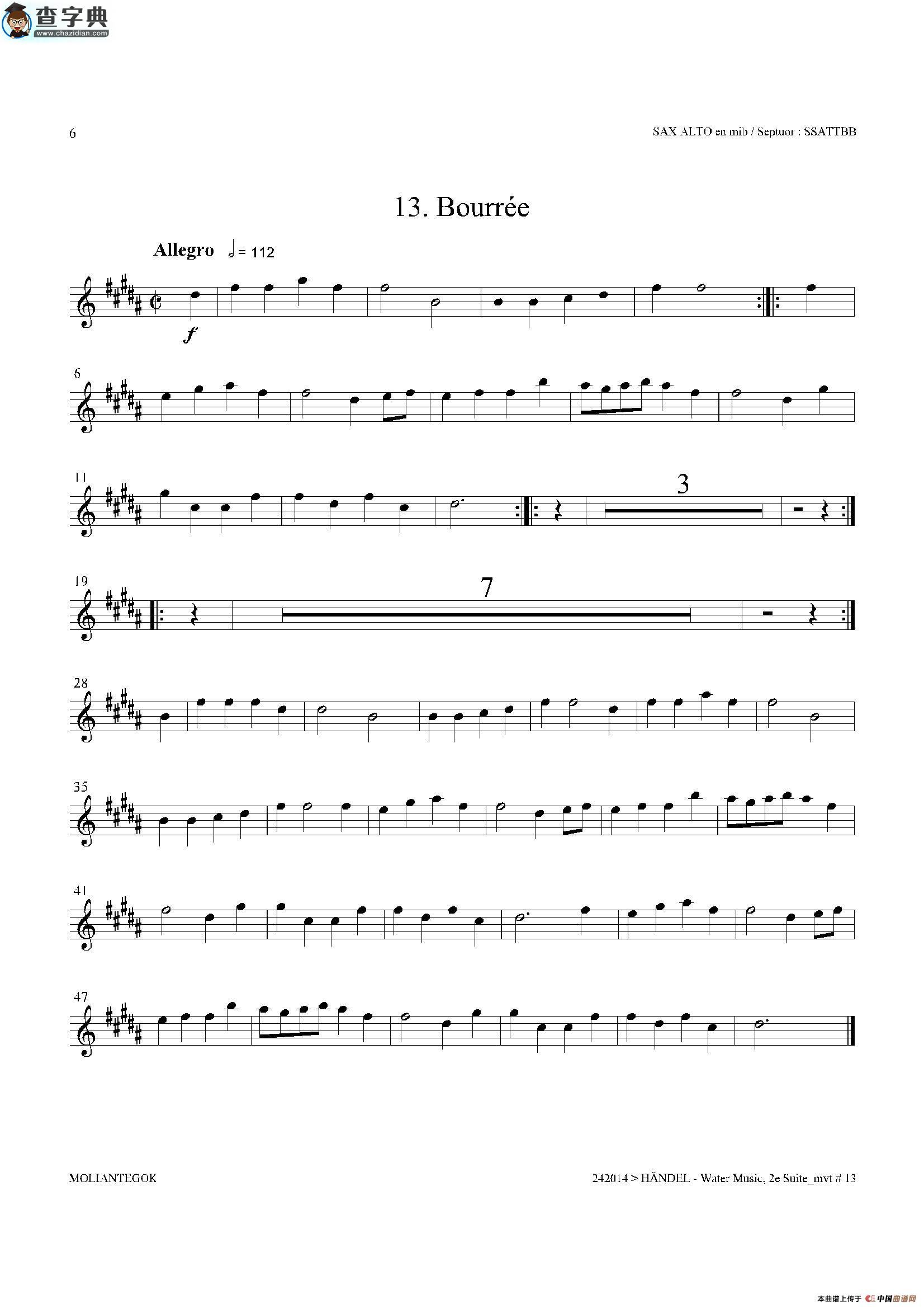 water music（hwv.349 no.2）（中音萨克斯）萨克斯谱