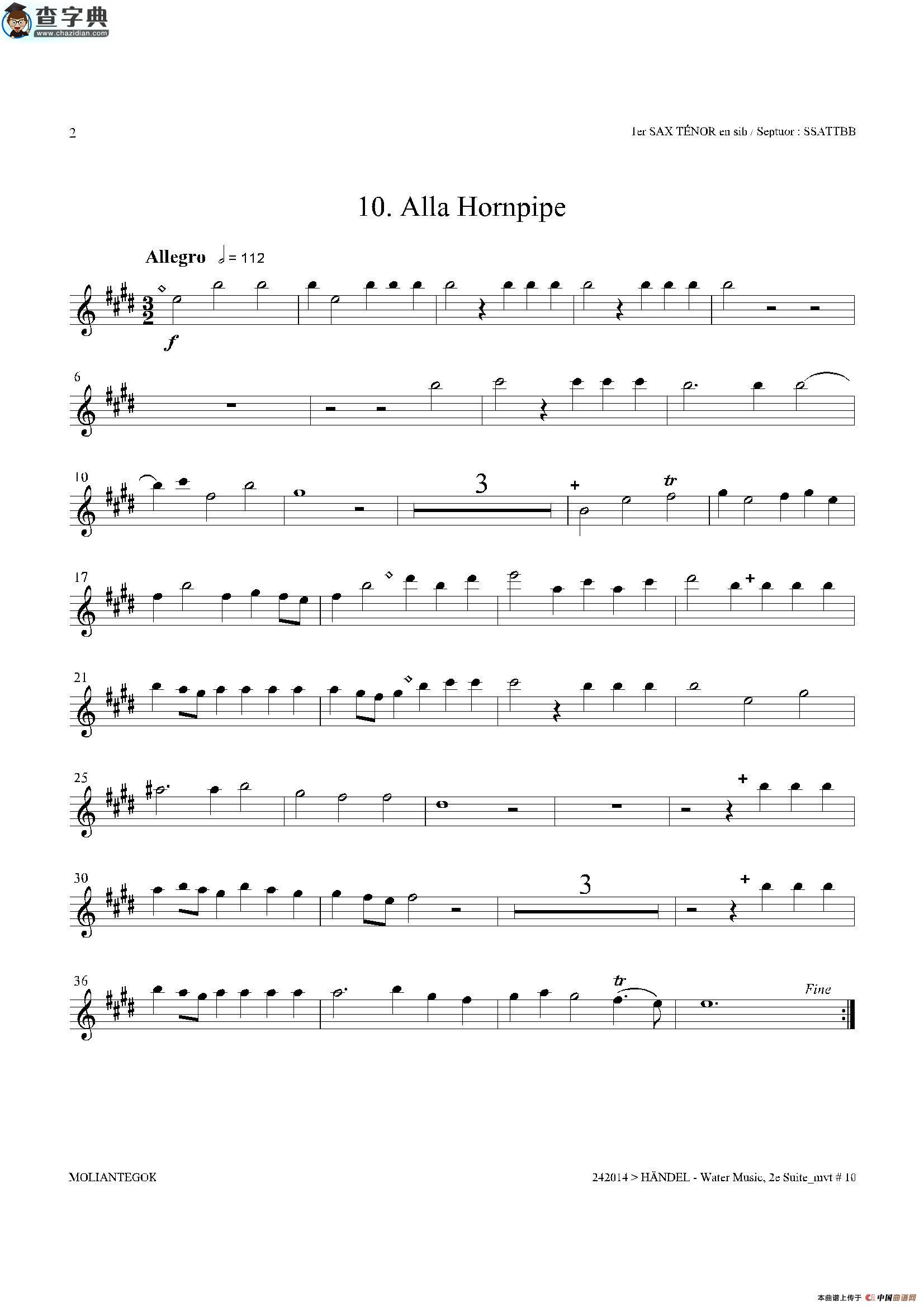 water music（hwv.349 no.2）（第一次中音萨克斯）萨克斯谱