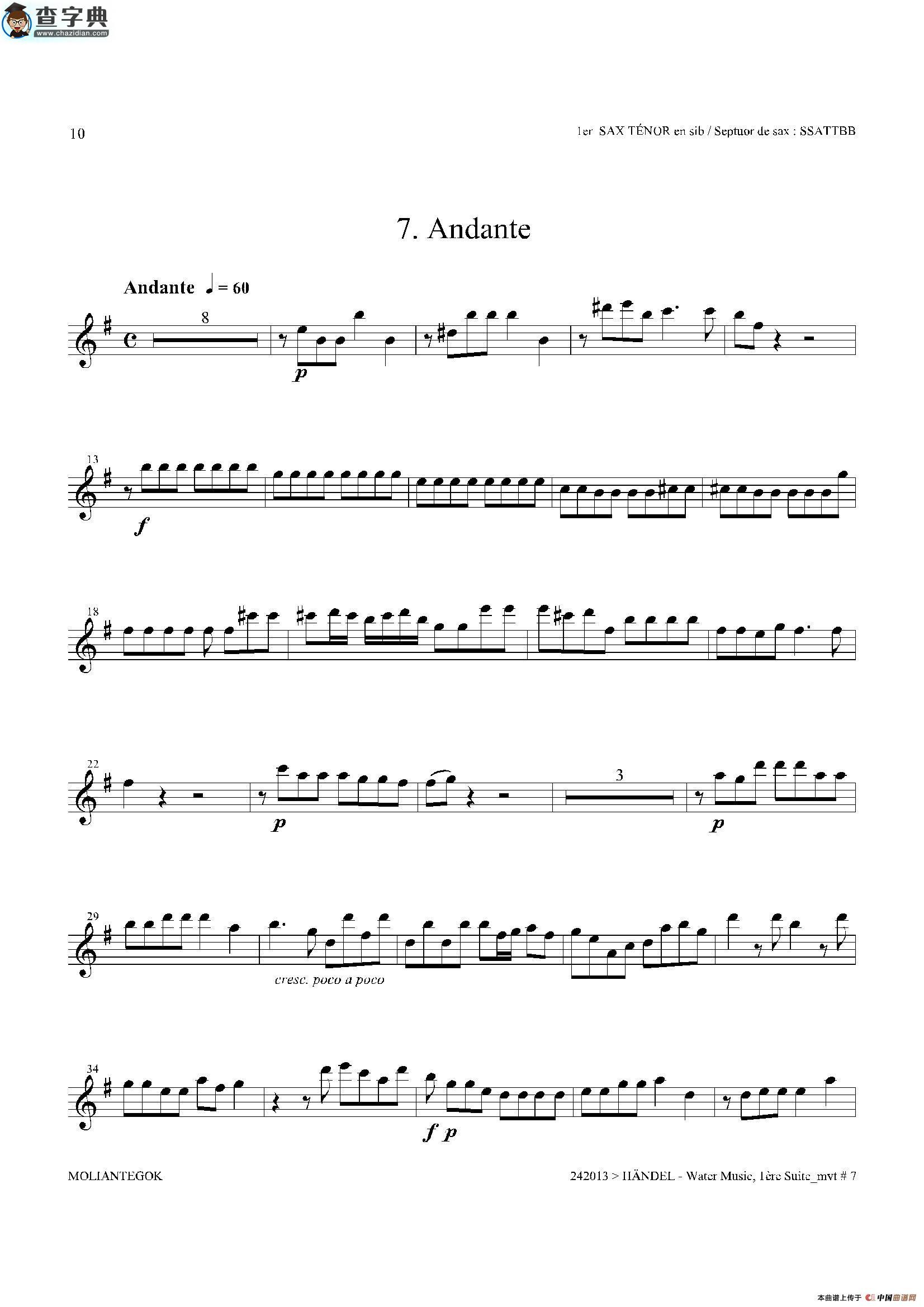 water music（hwv.348 no.1）（第一次中音萨克斯）萨克斯谱