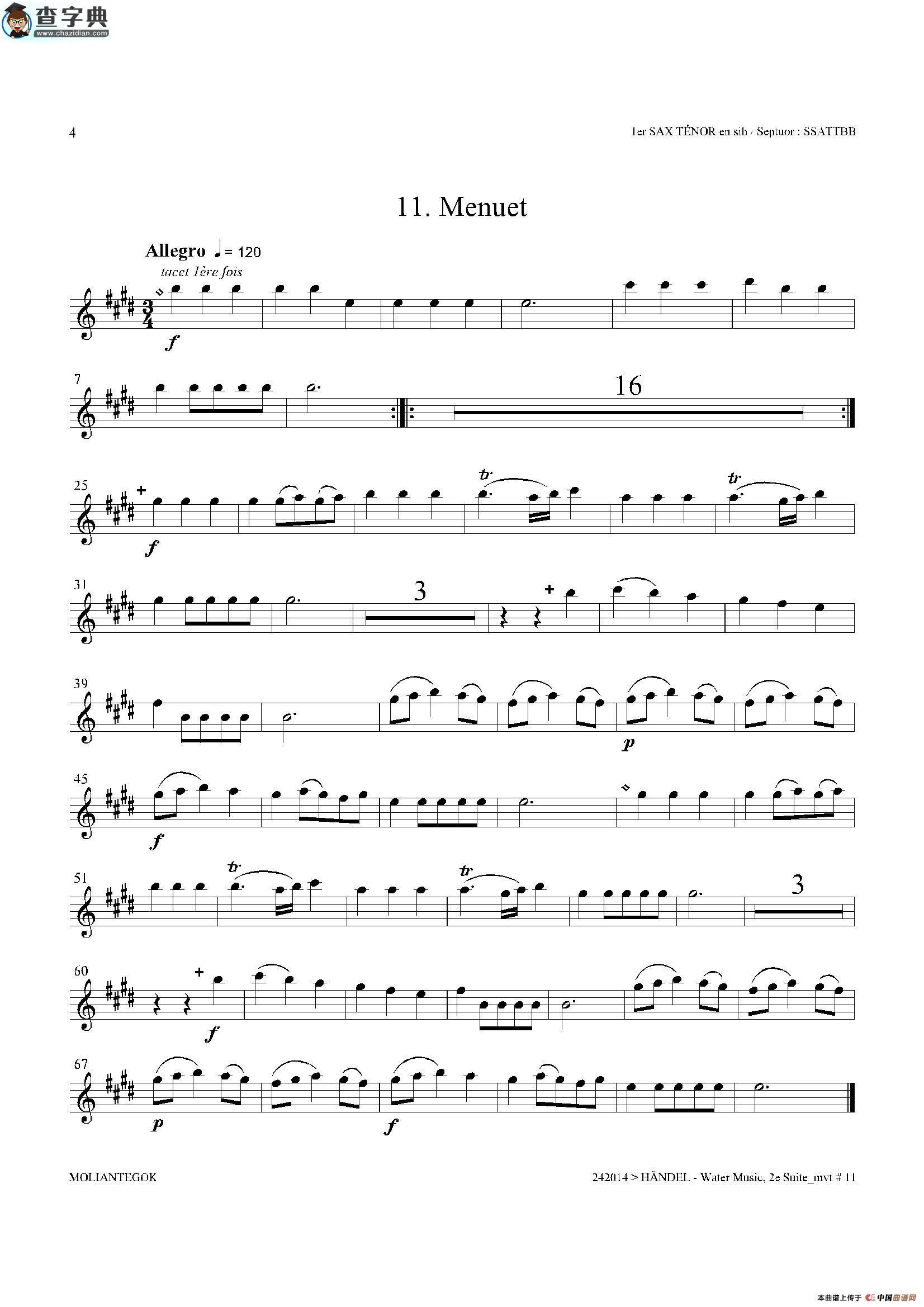 water music（hwv.349 no.2）（第一次中音萨克斯）萨克斯谱