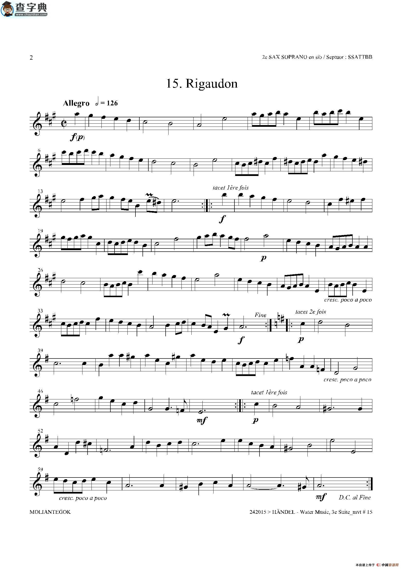 water music（hwv.350 no.3）（第二高音萨克斯）萨克斯谱