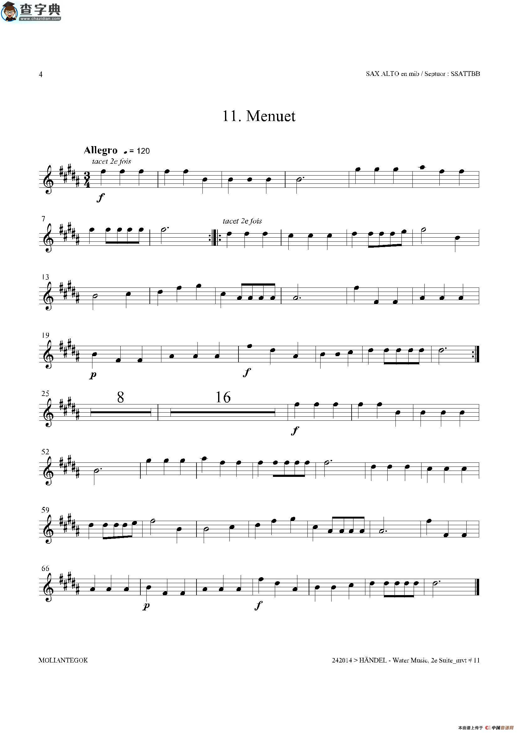 water music（hwv.349 no.2）（中音萨克斯）萨克斯谱